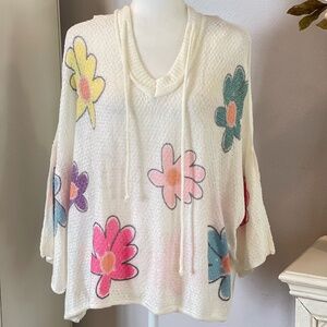Pol Flower Print Hooded Light Weight Sweater,